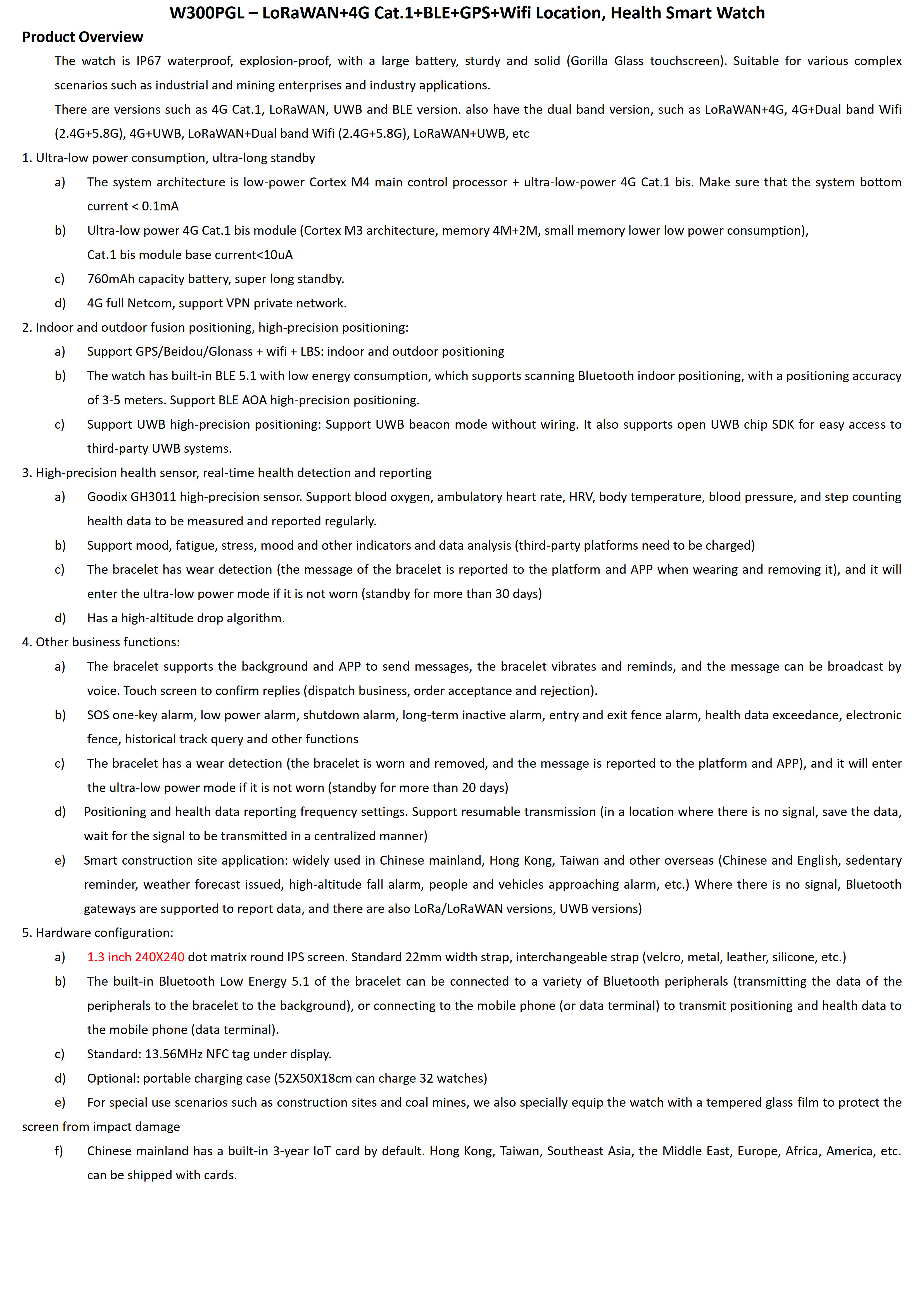 W300PGL: Dual Mode(4G+LoRaWAN),760mAh Battery,BLE5.1+GPS Smart Watch(图1) W300PGL - LoRaWAN+4G Cat.1+BLE+GPS+Wifi Location, Health Smart Watch_1.jpg